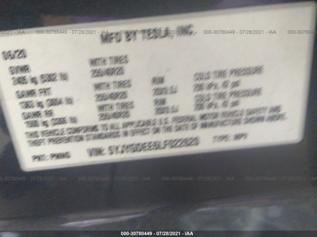 Photo 8 VIN: 5YJYGDEE6LF022620 - TESLA MODEL Y 