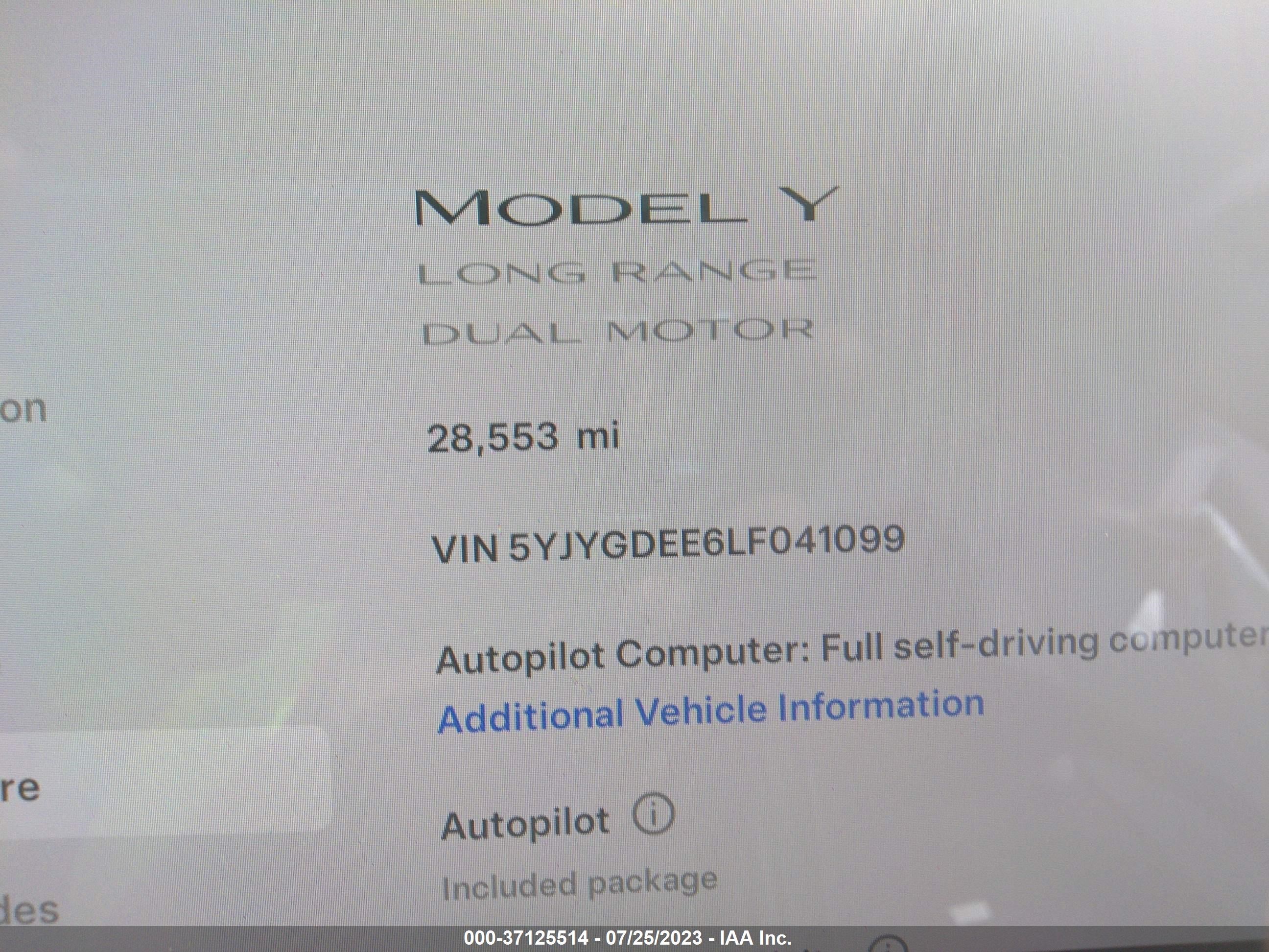 Photo 6 VIN: 5YJYGDEE6LF041099 - TESLA MODEL Y 