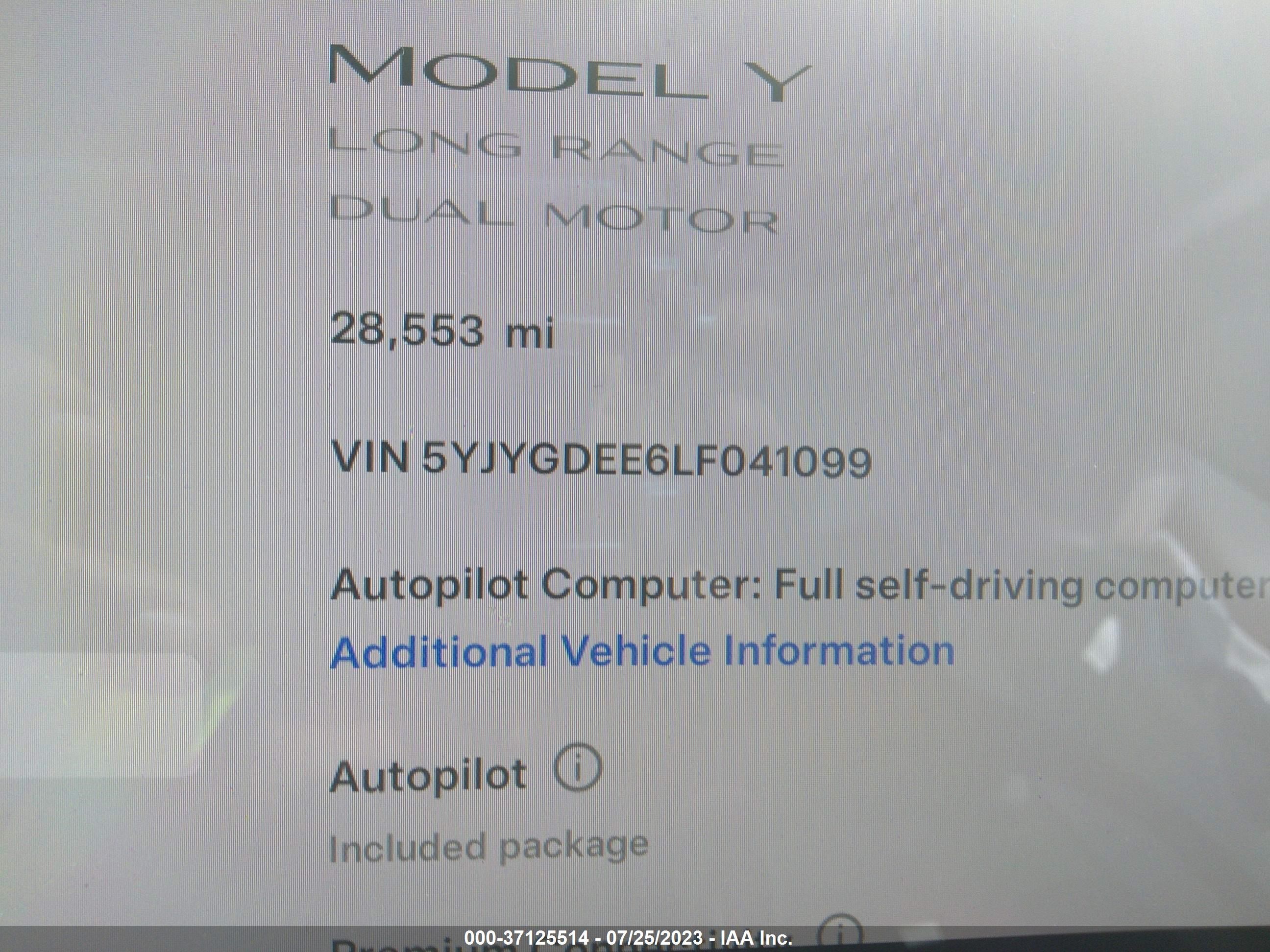 Photo 8 VIN: 5YJYGDEE6LF041099 - TESLA MODEL Y 