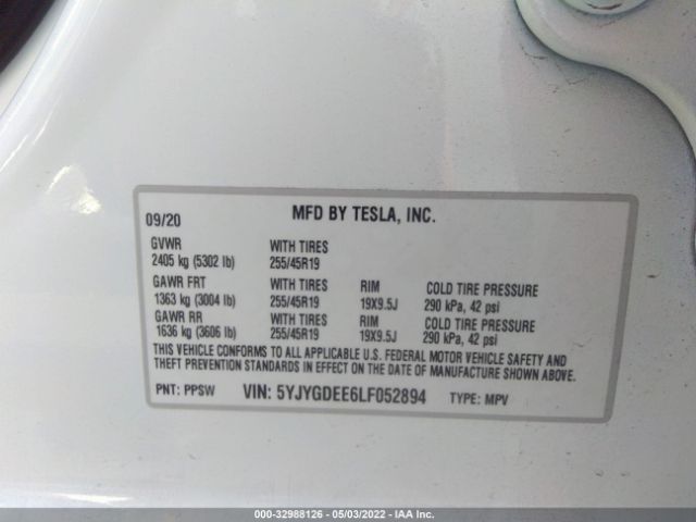 Photo 8 VIN: 5YJYGDEE6LF052894 - TESLA MODEL Y 