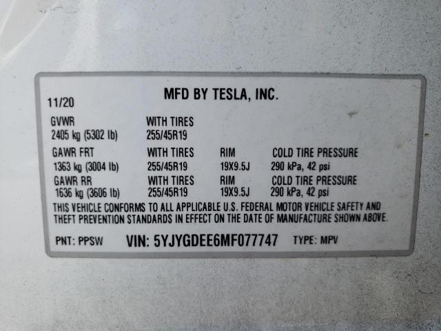 Photo 9 VIN: 5YJYGDEE6MF077747 - TESLA MODEL Y 