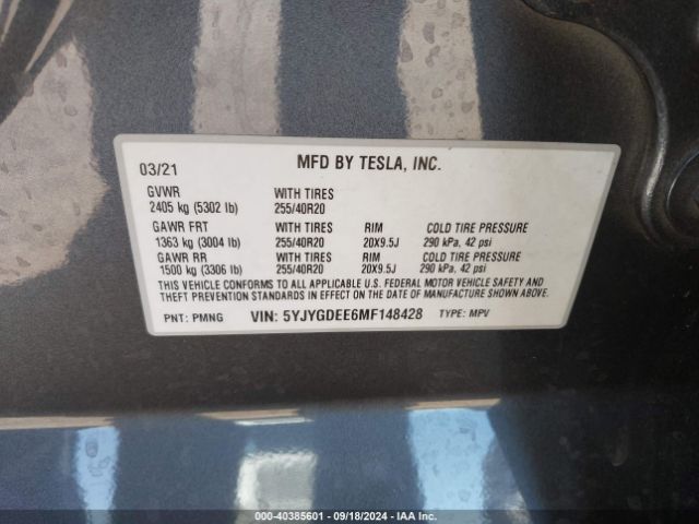 Photo 8 VIN: 5YJYGDEE6MF148428 - TESLA MODEL Y 