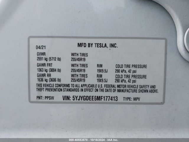 Photo 8 VIN: 5YJYGDEE6MF177413 - TESLA MODEL Y 