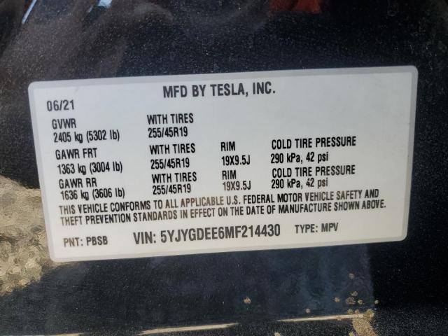 Photo 12 VIN: 5YJYGDEE6MF214430 - TESLA MODEL Y 