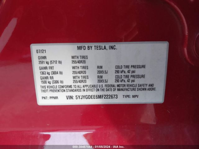 Photo 8 VIN: 5YJYGDEE6MF222673 - TESLA MODEL Y 