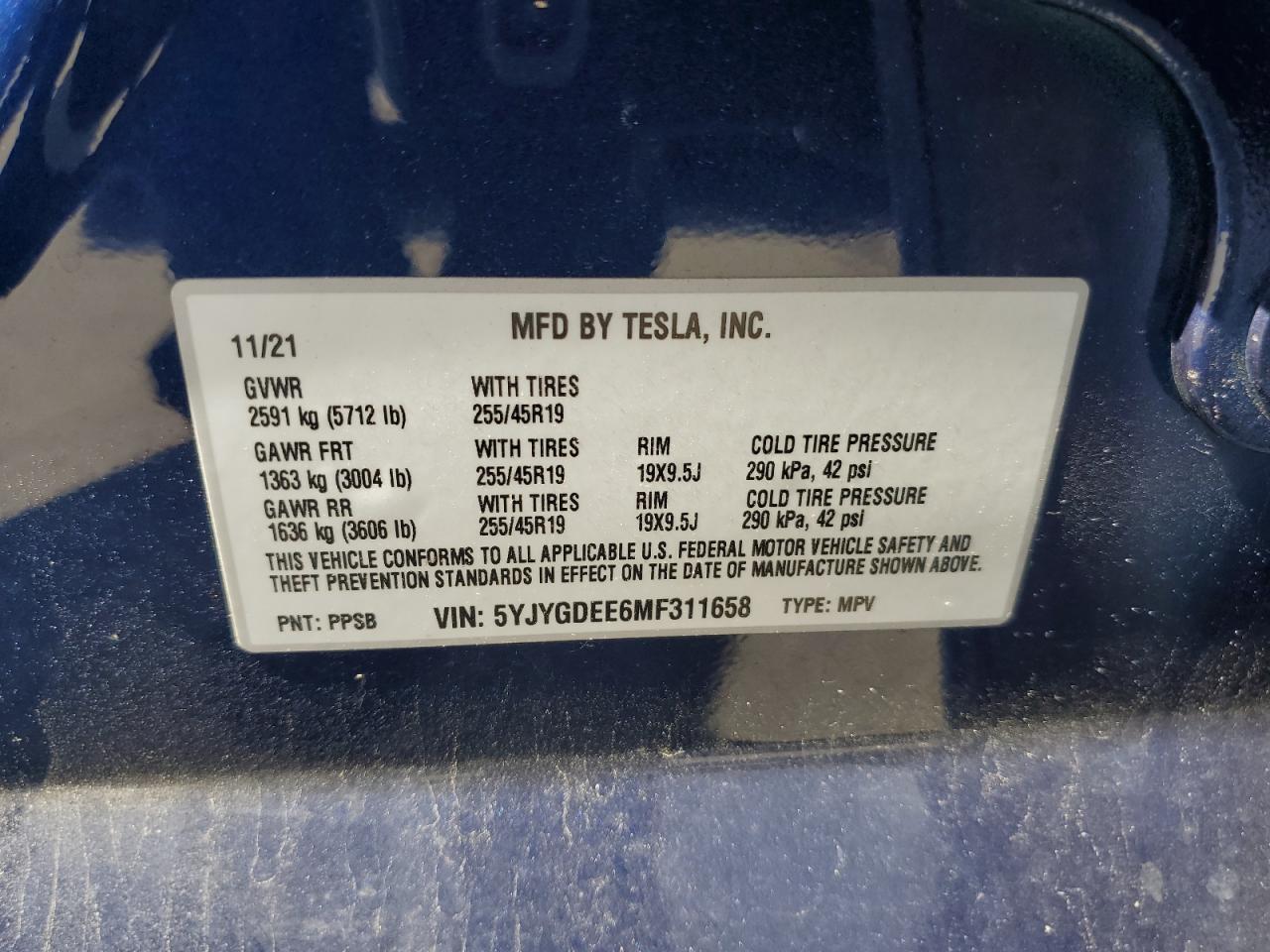 Photo 11 VIN: 5YJYGDEE6MF311658 - TESLA MODEL Y 