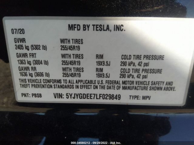 Photo 8 VIN: 5YJYGDEE7LF029849 - TESLA MODEL Y 