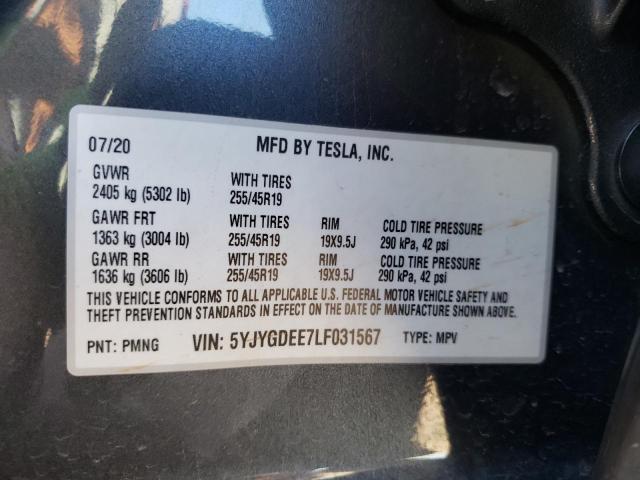 Photo 11 VIN: 5YJYGDEE7LF031567 - TESLA MODEL Y 