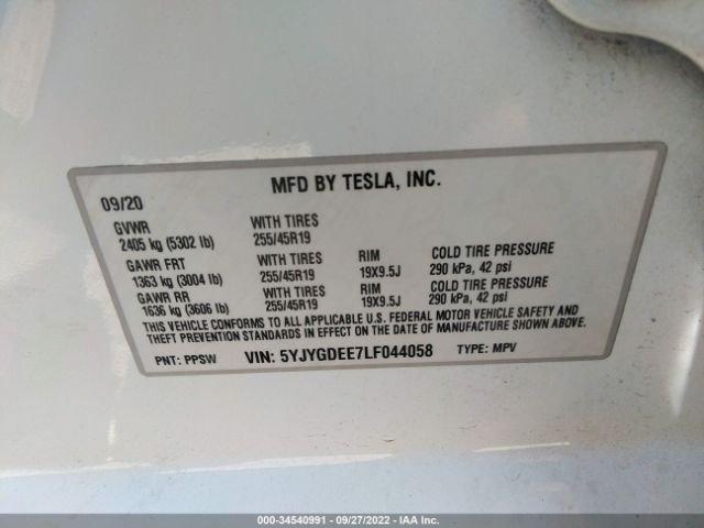 Photo 8 VIN: 5YJYGDEE7LF044058 - TESLA MODEL Y 