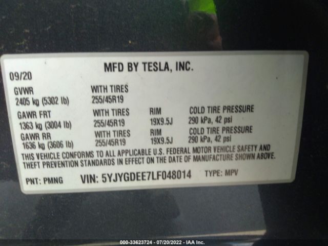 Photo 8 VIN: 5YJYGDEE7LF048014 - TESLA MODEL Y 