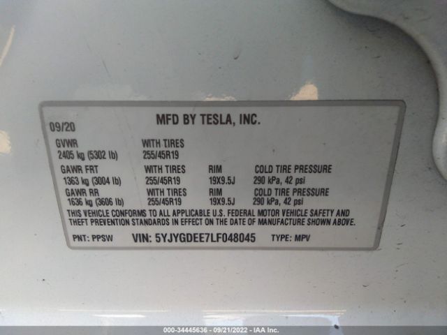 Photo 8 VIN: 5YJYGDEE7LF048045 - TESLA MODEL Y 