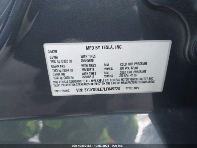 Photo 8 VIN: 5YJYGDEE7LF049728 - TESLA MODEL Y 