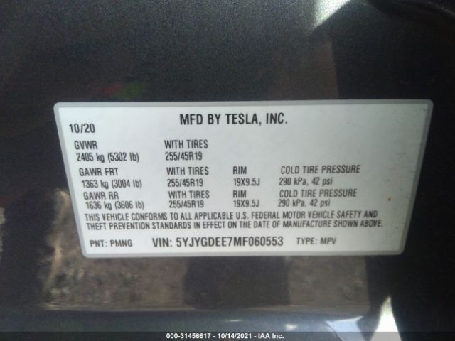 Photo 8 VIN: 5YJYGDEE7MF060553 - TESLA MODEL Y 