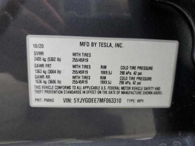 Photo 12 VIN: 5YJYGDEE7MF063310 - TESLA MODEL Y 