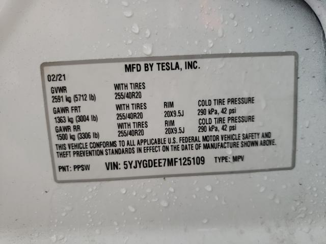 Photo 9 VIN: 5YJYGDEE7MF125109 - TESLA MODEL Y 