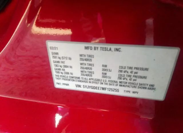 Photo 8 VIN: 5YJYGDEE7MF125255 - TESLA MODEL Y 