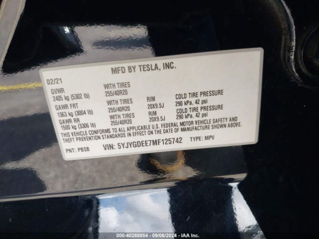 Photo 8 VIN: 5YJYGDEE7MF125742 - TESLA MODEL Y 