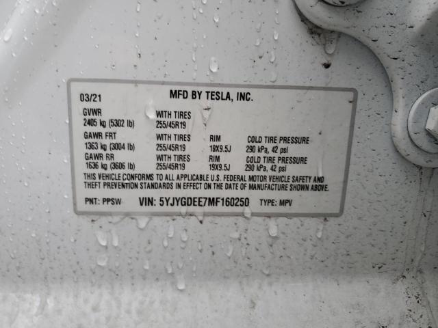 Photo 12 VIN: 5YJYGDEE7MF160250 - TESLA MODEL Y 