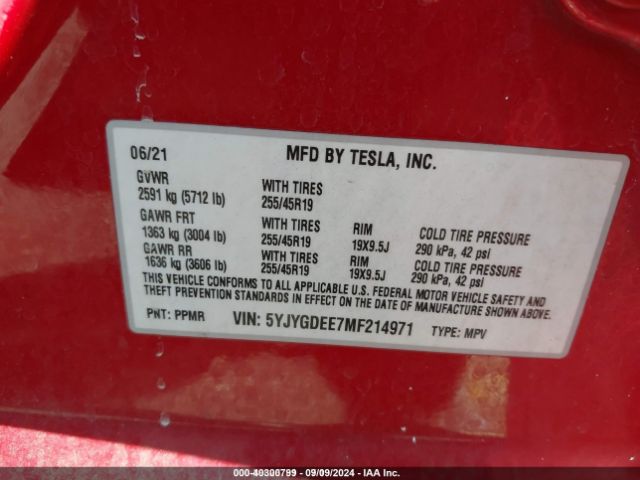 Photo 8 VIN: 5YJYGDEE7MF214971 - TESLA MODEL Y 