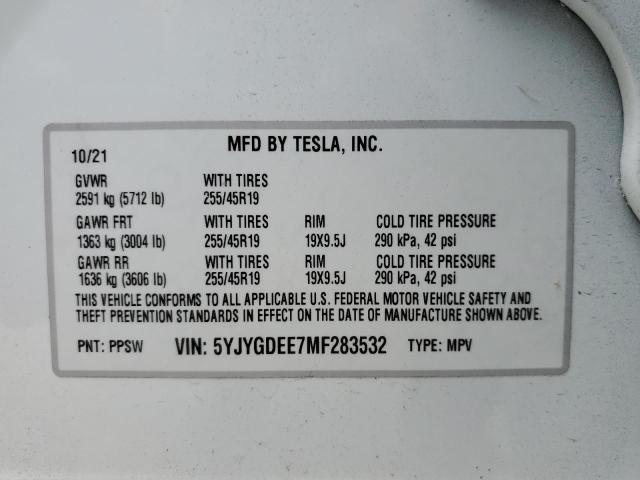 Photo 9 VIN: 5YJYGDEE7MF283532 - TESLA MODEL Y 