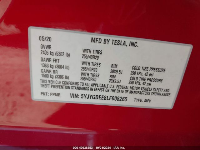 Photo 8 VIN: 5YJYGDEE8LF008265 - TESLA MODEL Y 