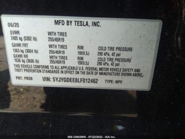 Photo 8 VIN: 5YJYGDEE8LF012462 - TESLA MODEL Y 