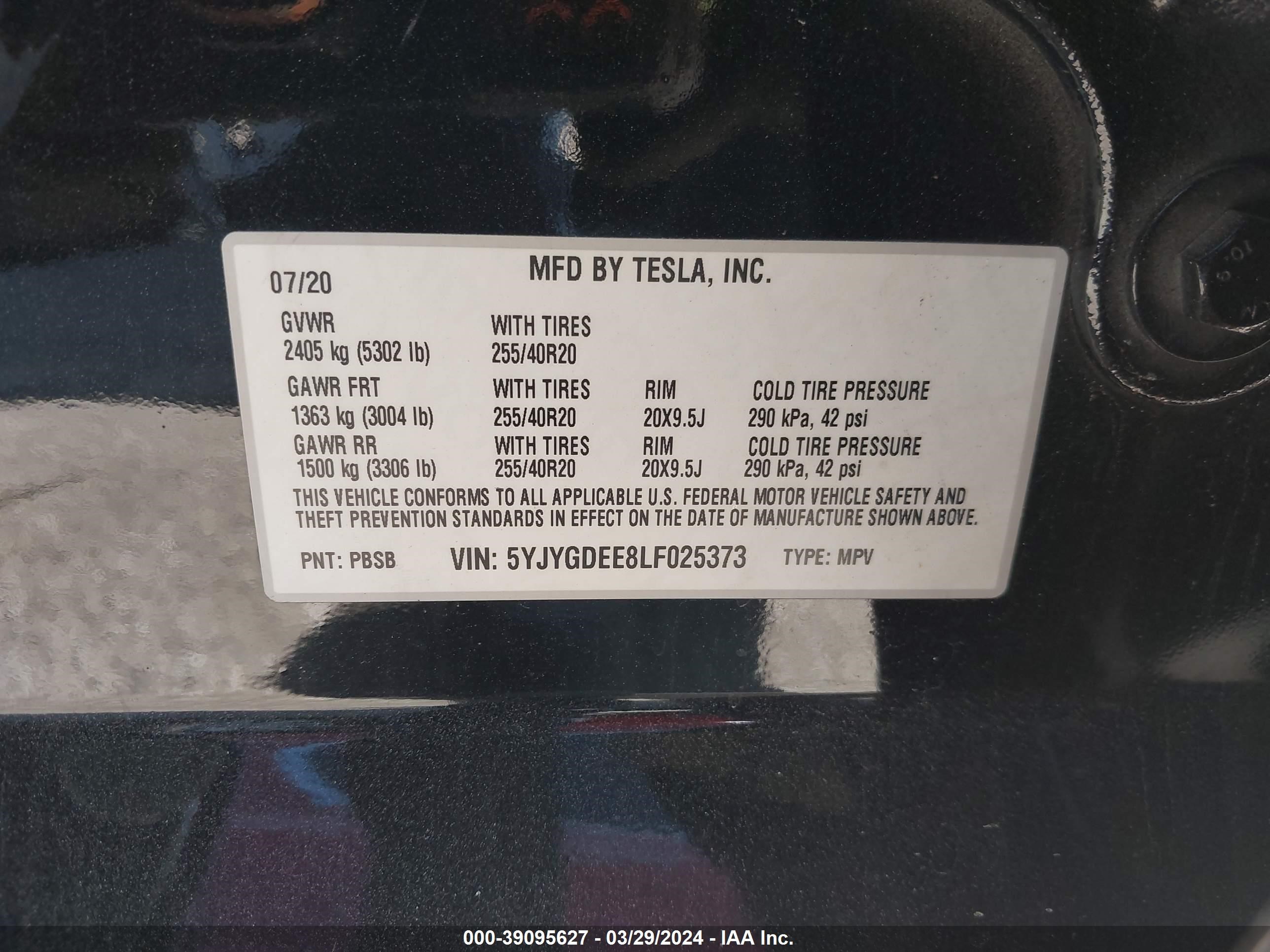 Photo 8 VIN: 5YJYGDEE8LF025373 - TESLA MODEL Y 