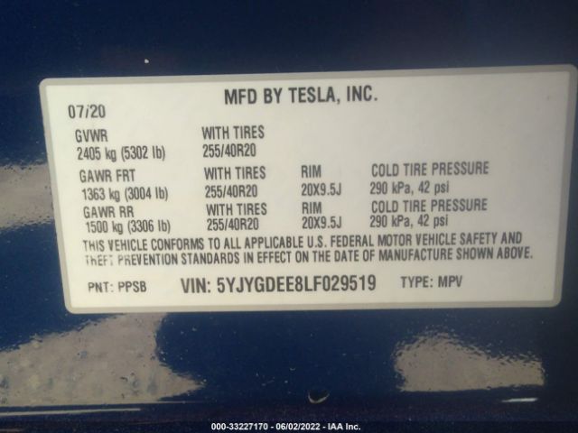 Photo 8 VIN: 5YJYGDEE8LF029519 - TESLA MODEL Y 