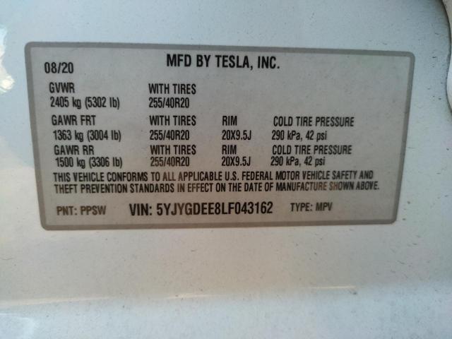 Photo 11 VIN: 5YJYGDEE8LF043162 - TESLA MODEL Y 