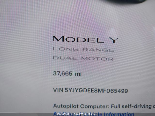 Photo 6 VIN: 5YJYGDEE8MF065499 - TESLA MODEL Y 