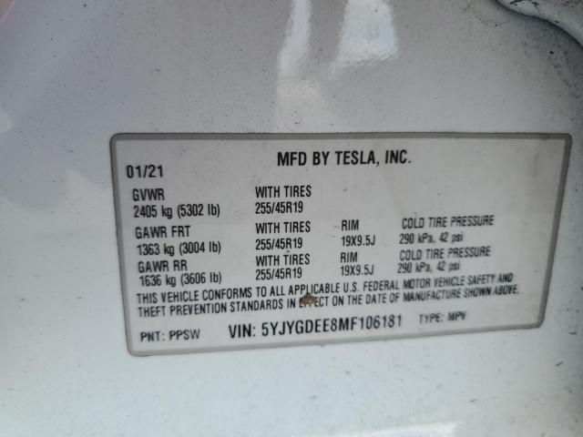 Photo 12 VIN: 5YJYGDEE8MF106181 - TESLA MODEL Y 