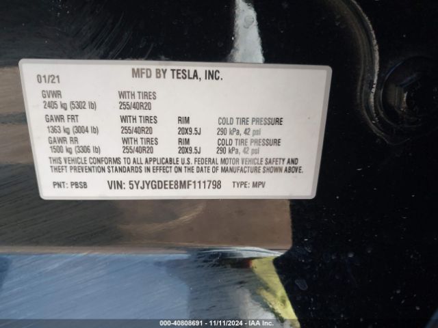 Photo 8 VIN: 5YJYGDEE8MF111798 - TESLA MODEL Y 