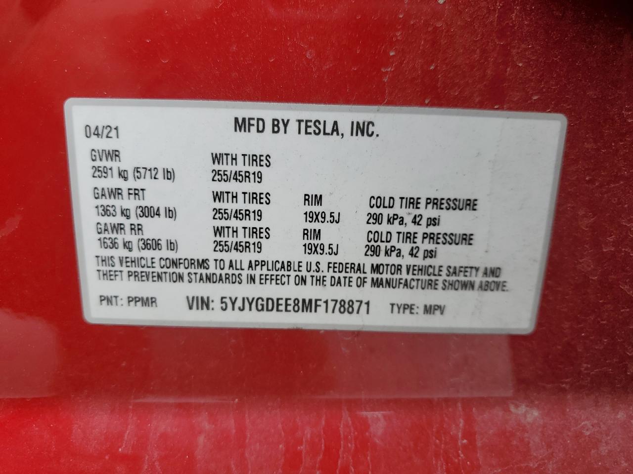 Photo 12 VIN: 5YJYGDEE8MF178871 - TESLA MODEL Y 