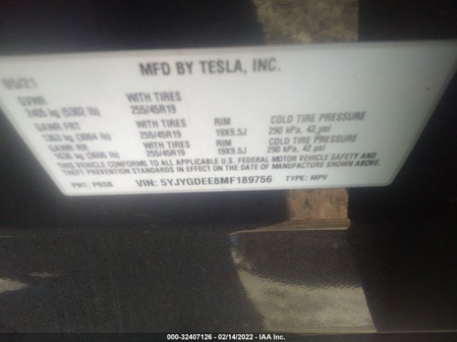 Photo 8 VIN: 5YJYGDEE8MF189756 - TESLA MODEL Y 