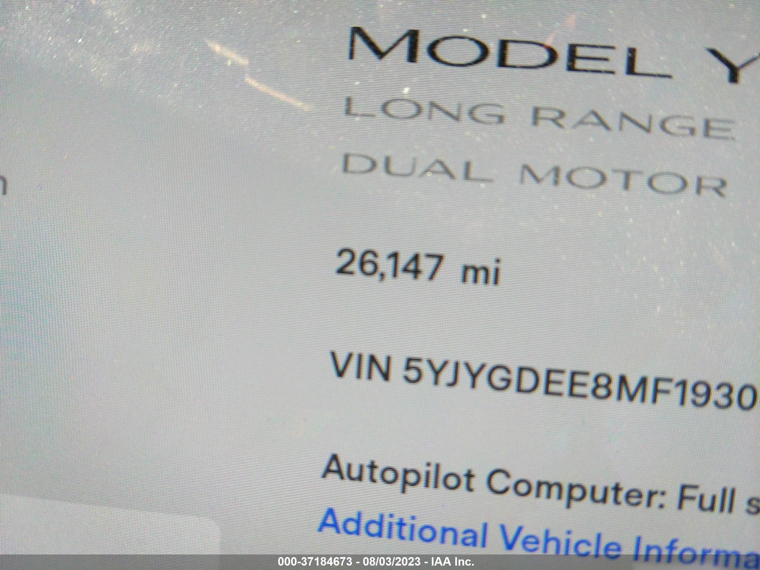 Photo 13 VIN: 5YJYGDEE8MF193001 - TESLA MODEL Y 