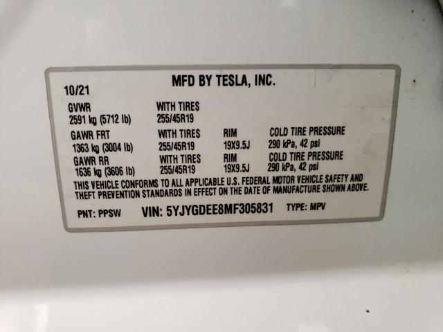 Photo 11 VIN: 5YJYGDEE8MF305831 - TESLA MODEL Y 