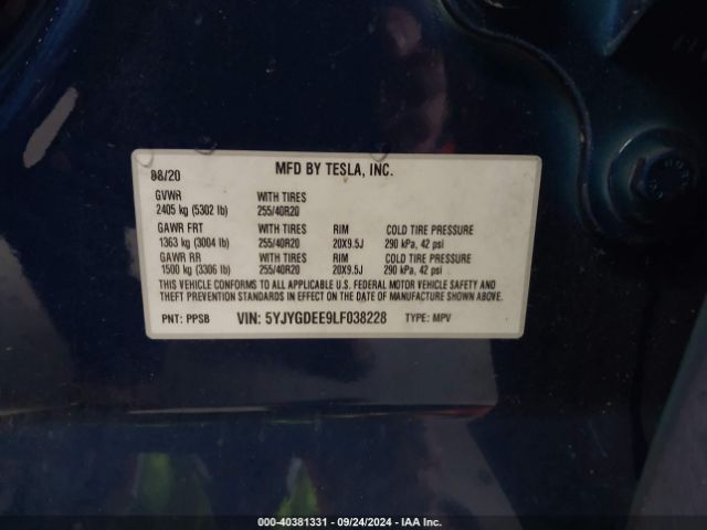 Photo 8 VIN: 5YJYGDEE9LF038228 - TESLA MODEL Y 