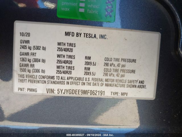 Photo 8 VIN: 5YJYGDEE9MF062191 - TESLA MODEL Y 