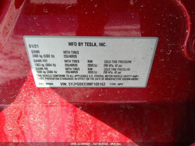 Photo 8 VIN: 5YJYGDEE9MF100163 - TESLA MODEL Y 