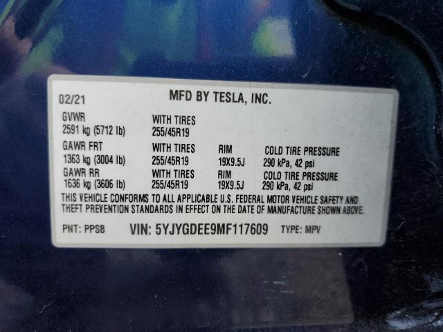 Photo 12 VIN: 5YJYGDEE9MF117609 - TESLA MODEL Y 