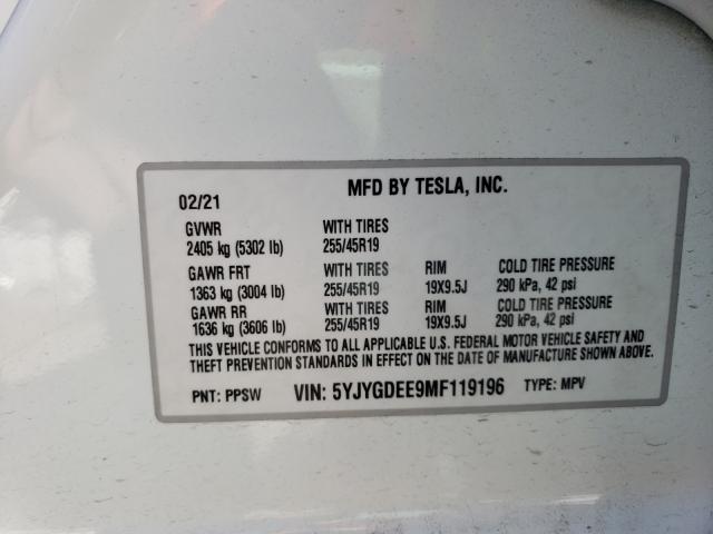 Photo 9 VIN: 5YJYGDEE9MF119196 - TESLA MODEL Y 