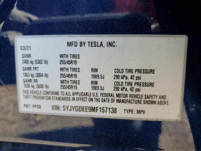 Photo 11 VIN: 5YJYGDEE9MF157138 - TESLA MODEL Y 