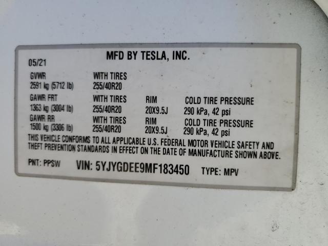 Photo 9 VIN: 5YJYGDEE9MF183450 - TESLA MODEL Y 