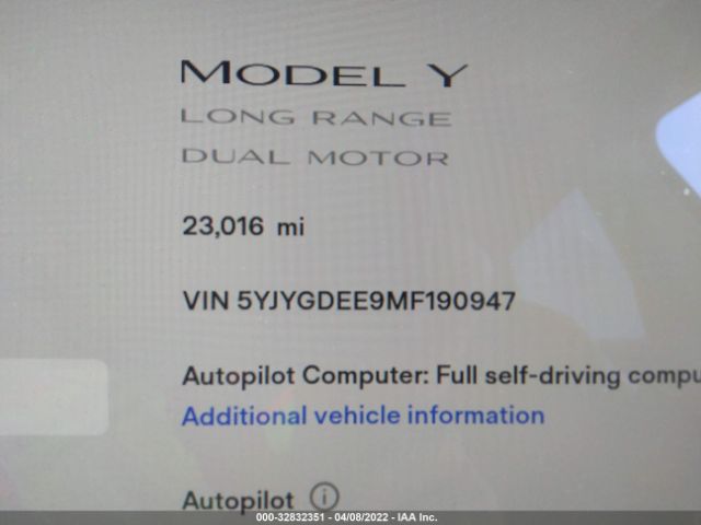 Photo 6 VIN: 5YJYGDEE9MF190947 - TESLA MODEL Y 