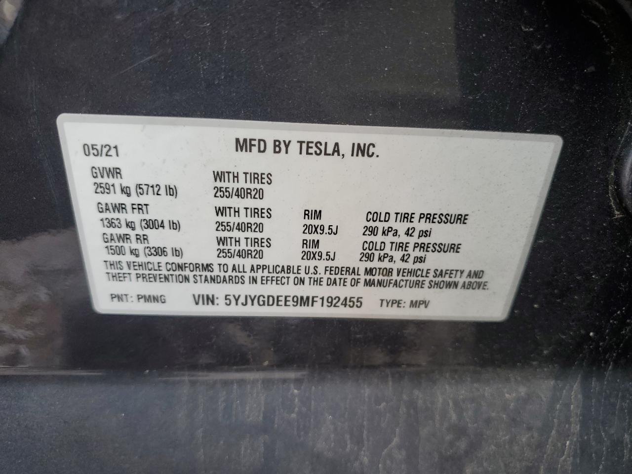 Photo 12 VIN: 5YJYGDEE9MF192455 - TESLA MODEL Y 