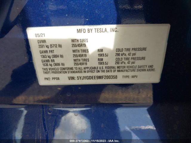 Photo 8 VIN: 5YJYGDEE9MF200358 - TESLA MODEL Y 