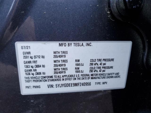 Photo 11 VIN: 5YJYGDEE9MF240956 - TESLA MODEL Y 