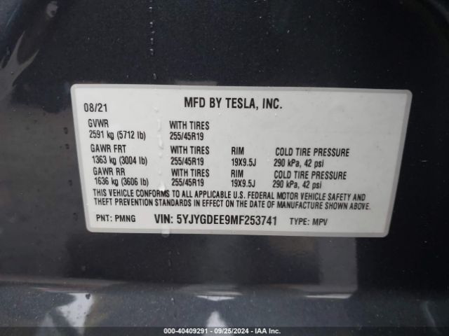 Photo 8 VIN: 5YJYGDEE9MF253741 - TESLA MODEL Y 