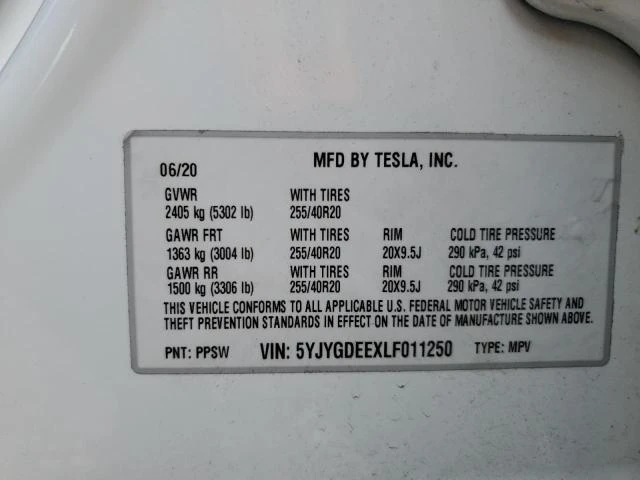 Photo 12 VIN: 5YJYGDEEXLF011250 - TESLA MODEL Y 