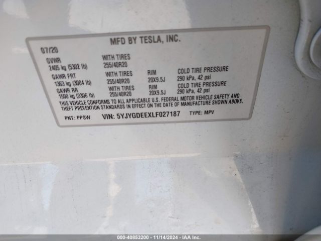 Photo 8 VIN: 5YJYGDEEXLF027187 - TESLA MODEL Y 